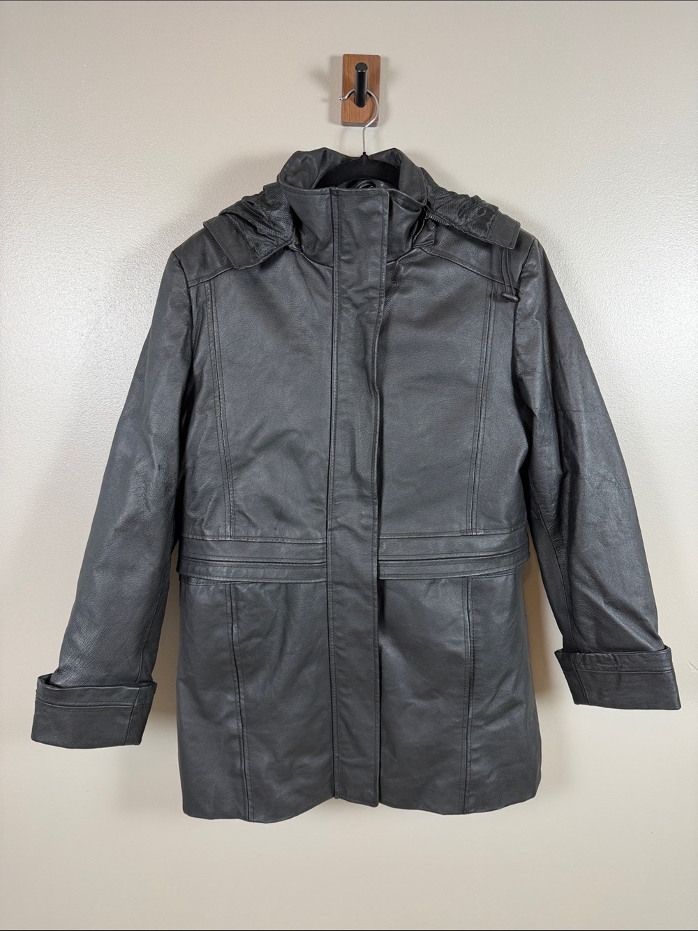 Excelled Women’s Leather Hooded Anorak Jacket Large